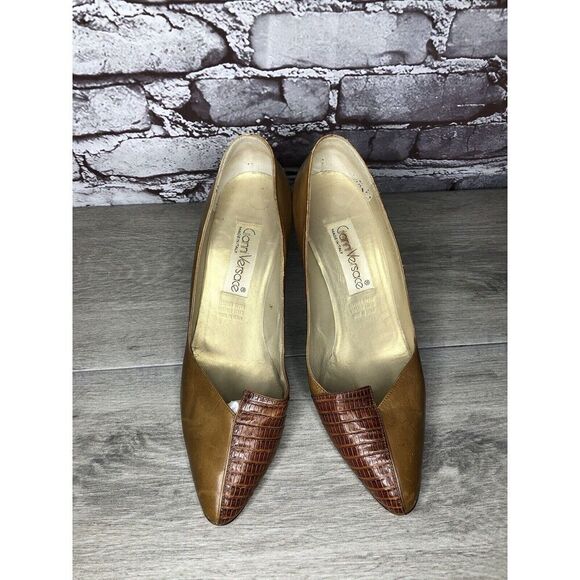 Gianni Versace Brown Croc Leather Pointed Toe Dress Heels Women Sz 39EU/8.5M US - Picture 4 of 16